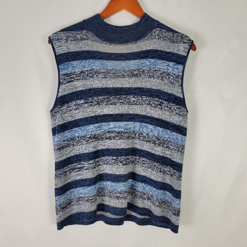 Sag Harbor Sweater Womens Medium Blue Gray Knit Top Striped Sleeveless Crew Neck
